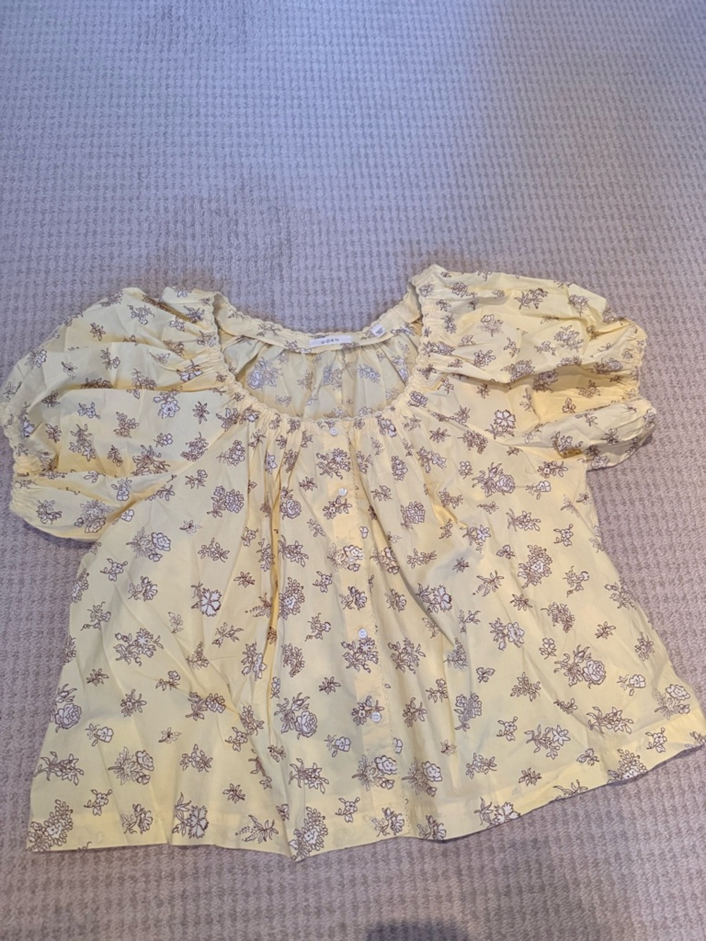 Doen Light Yellow Floral Puff-Sleeve Top